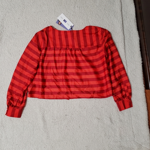 Future Collective with Kahlana Barfield Brown Long Sleeve Drawstring Blouse - Picture 5 of 6